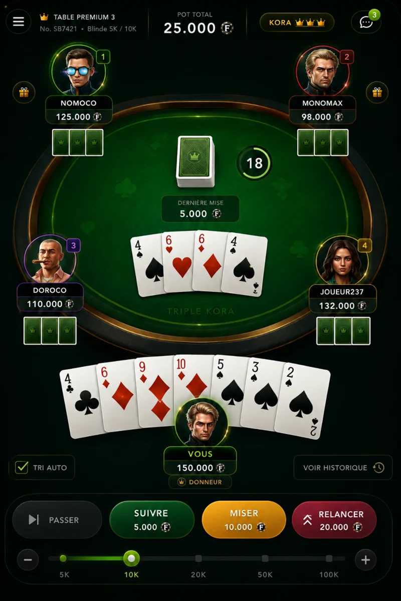 Aperçu d’une partie de cartes dans l’application Njambo